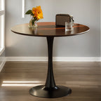Walnut Round Table, Modern Dining Table, Dining Table, MDF Top and Steel Base Tulip Round Kitchen Table, Kitchen Table, Mid Century Coffee Table for Living Room 24 Inch, Oval Dining Table - Grand Goldman Shop