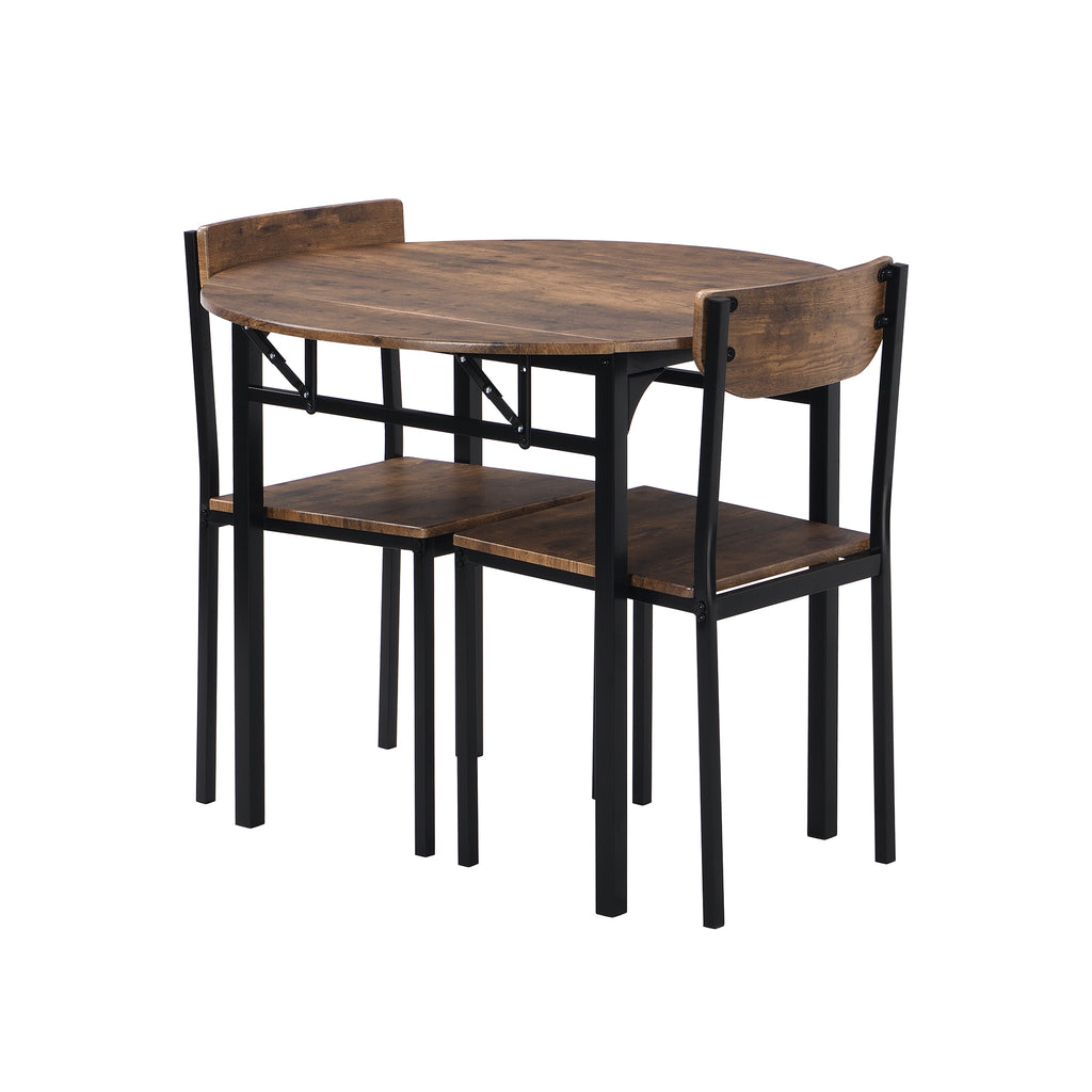 TOPMAX Modern 3-Piece Round Dining Table Set with Drop Leaf and 2 Chairs for Small Places,Black Frame+Rustic Brown Finish - Grand Goldman Shop