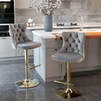 A&A Furniture,Golden Swivel Velvet Barstools Adjusatble Seat Height from 25-33 Inch, Modern Upholstered Bar Stools with Backs Comfortable Tufted for Home Pub and Kitchen Island（Gray,Set of 2） - Grand Goldman Shop