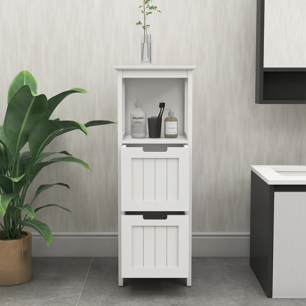 Bathroom Floor Cabinet with 2 Drawers and 1 Storage Shelf,Freestanding Wood Storage Organizer Cabinet-White - Grand Goldman Shop