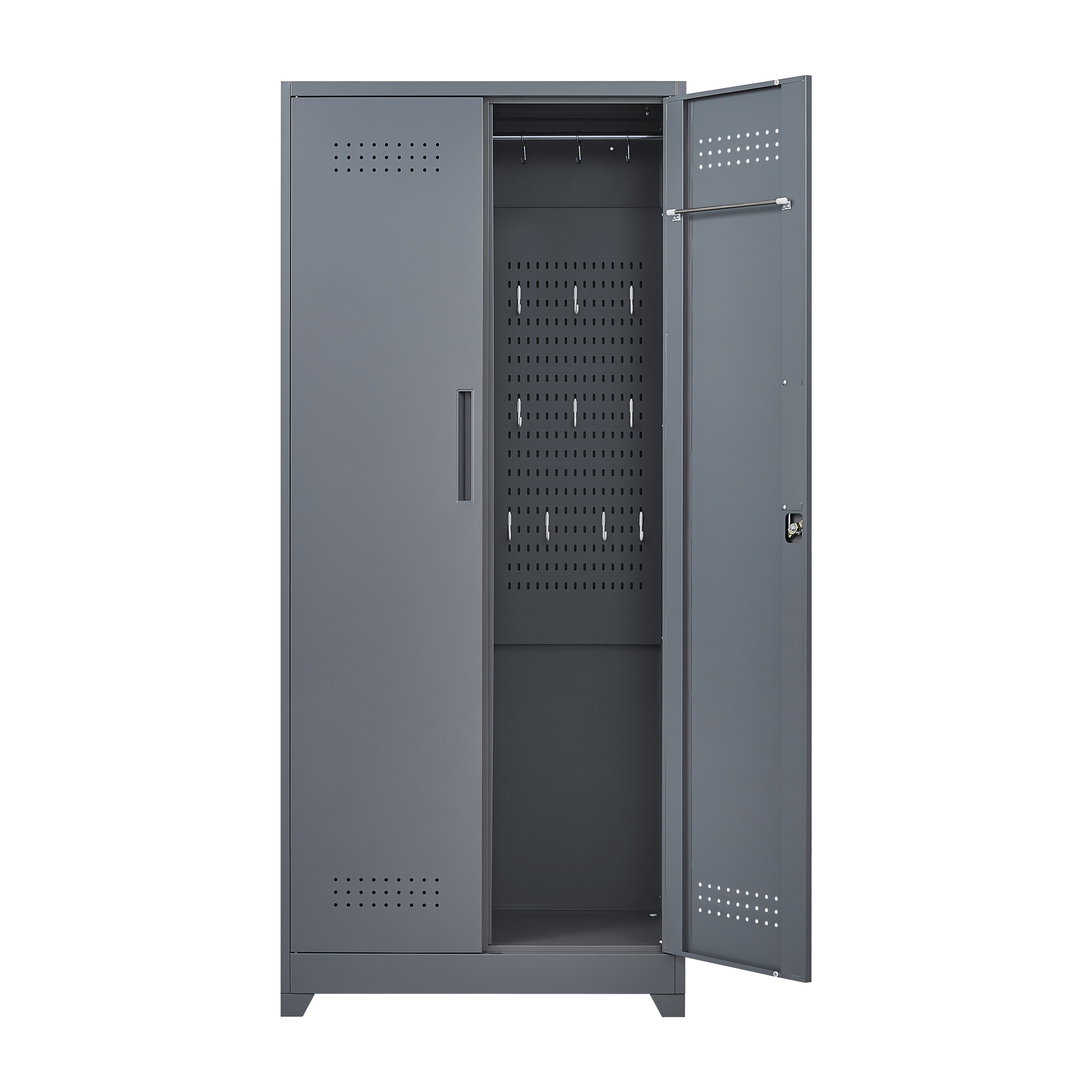 Gray And White Color Metal Lockers, Cleaning Tool Cabinets With Locking Doors, High Broom Tool Storage Cabinets, Adjustable S