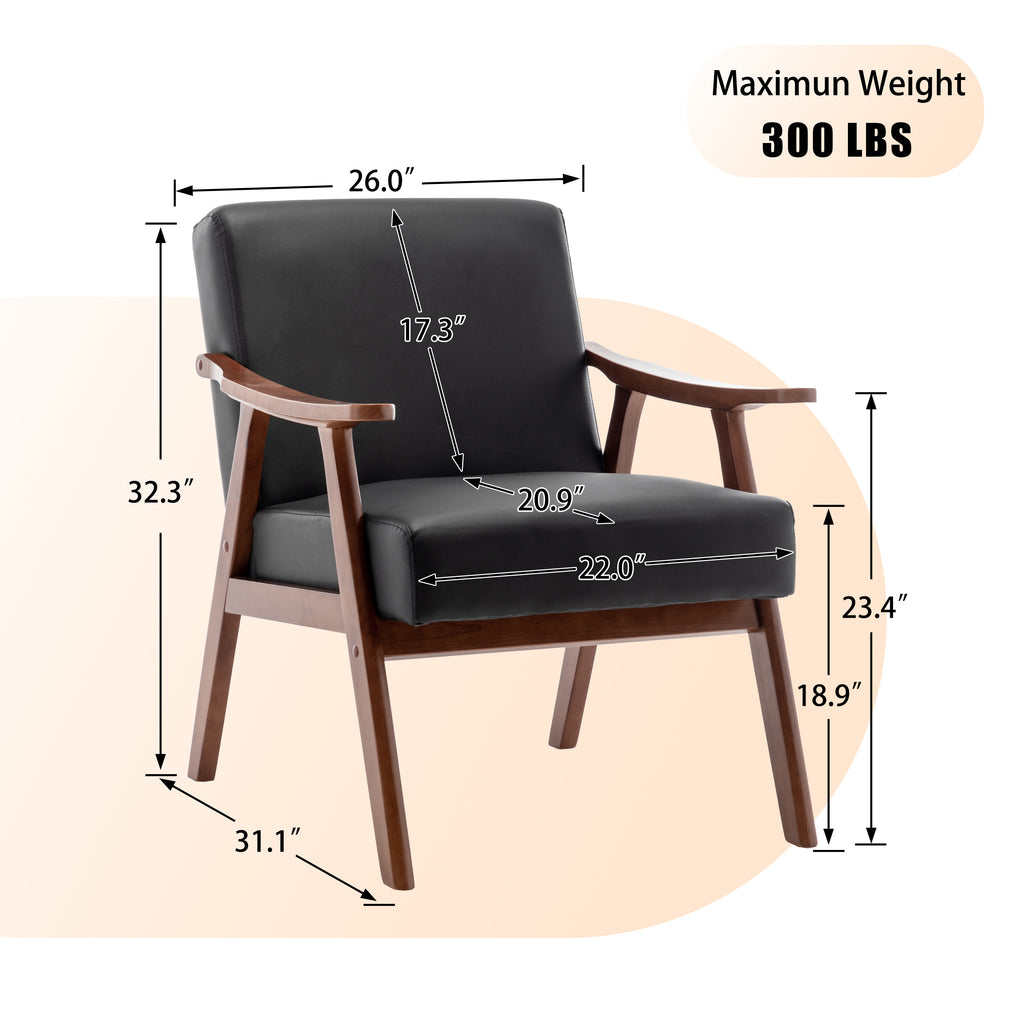 Mid-Century Modern Wingback Accent Chair with Solid Wood Frame and Extra-Thick Backrest – Lounge Chair for Living Room, Bedroom, or Reading Room - Grand Goldman Shop