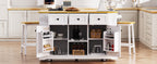 K&K 53inch Large Kitchen Island with Drop Leaf,Power Outlet,Door Internal Storage Rack,Rolling Kitchen Cart on 5 Wheels with 5 Open Side Racks for Kitchen,White (Two Packages)(Stools not included) - Grand Goldman Shop