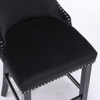 A&A Furniture,Contemporary Velvet Upholstered Wing-Back Barstools with Button Tufted Decoration and Wooden Legs, and Chrome Nailhead Trim, Leisure Style Bar Chairs,Bar stools,Set of 2 (Black),SW1824BK - Grand Goldman Shop