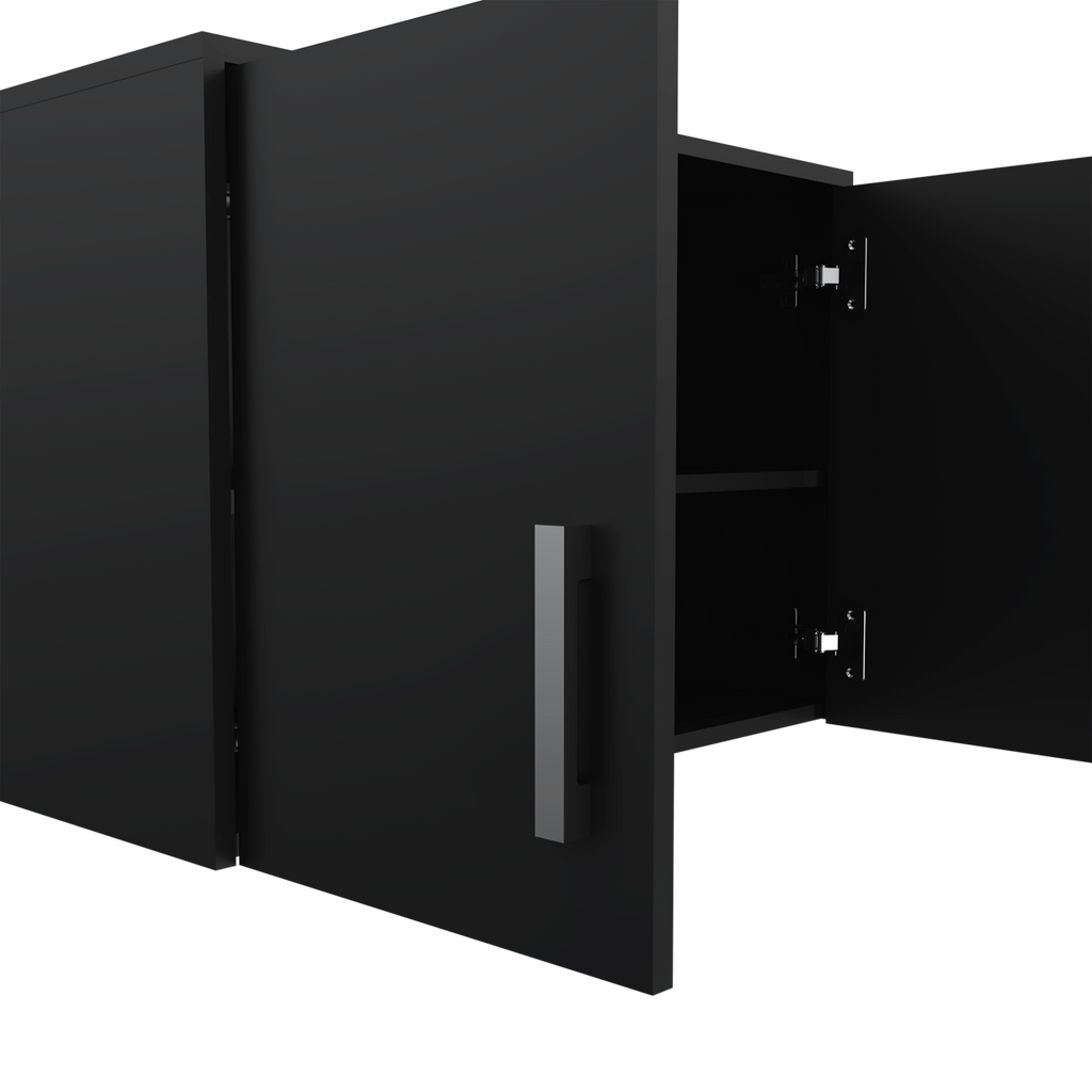 Wall Storage Cabinet Lions, 3 Shelves, Double Door, Black Wengue Finish - Grand Goldman