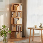 5 Tier Rotating Bookshelf, 360° Display Round Spinning Bookshelf, Space-Saving, Small Space Rotating Bookshelf Tower for Bedroom, Living Room, Home, Office, Wood Color - Grand Goldman Shop