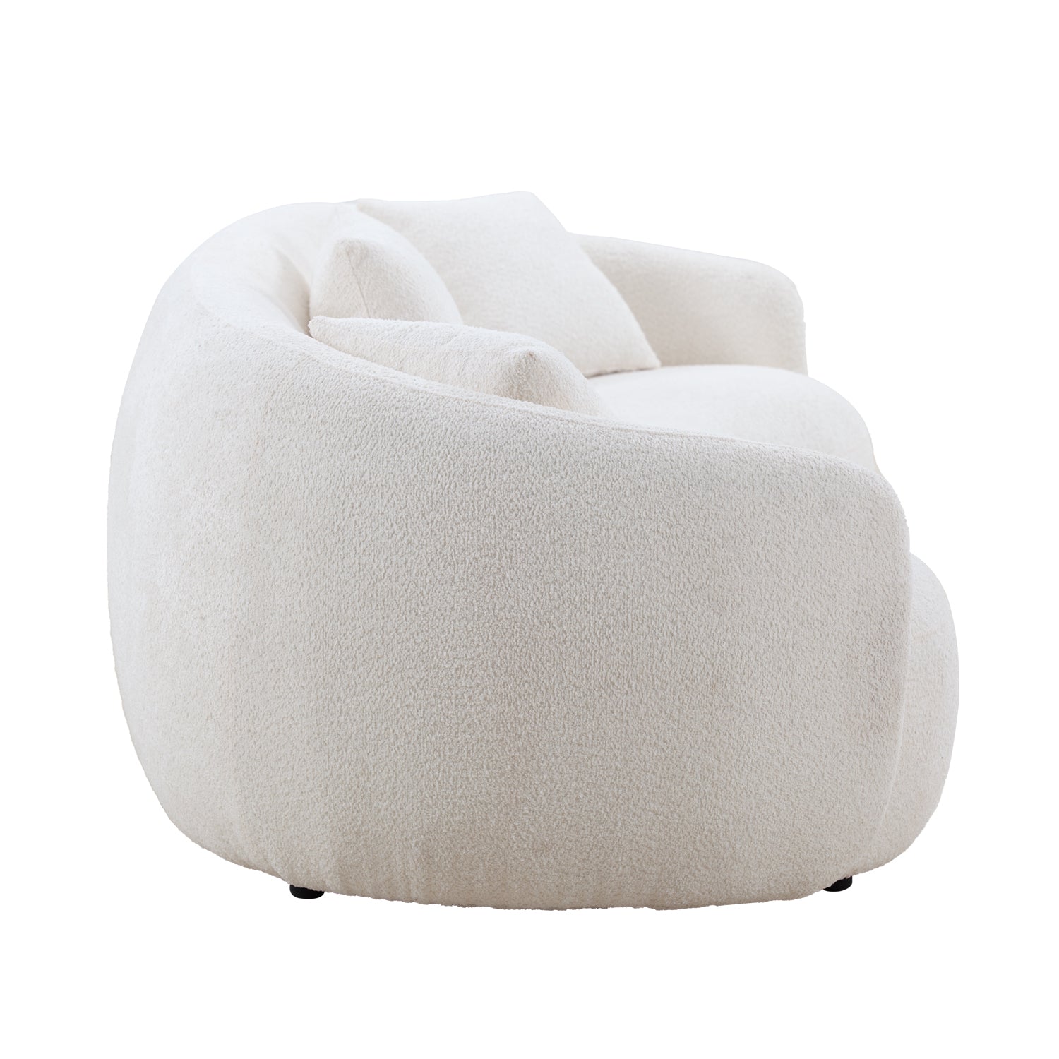 Mid Century Modern Curved Living Room Sofa, 4-Seat Boucle Fabric Couch for Bedroom, Office, Apartment, off white(beige and white) - Grand Goldman Shop