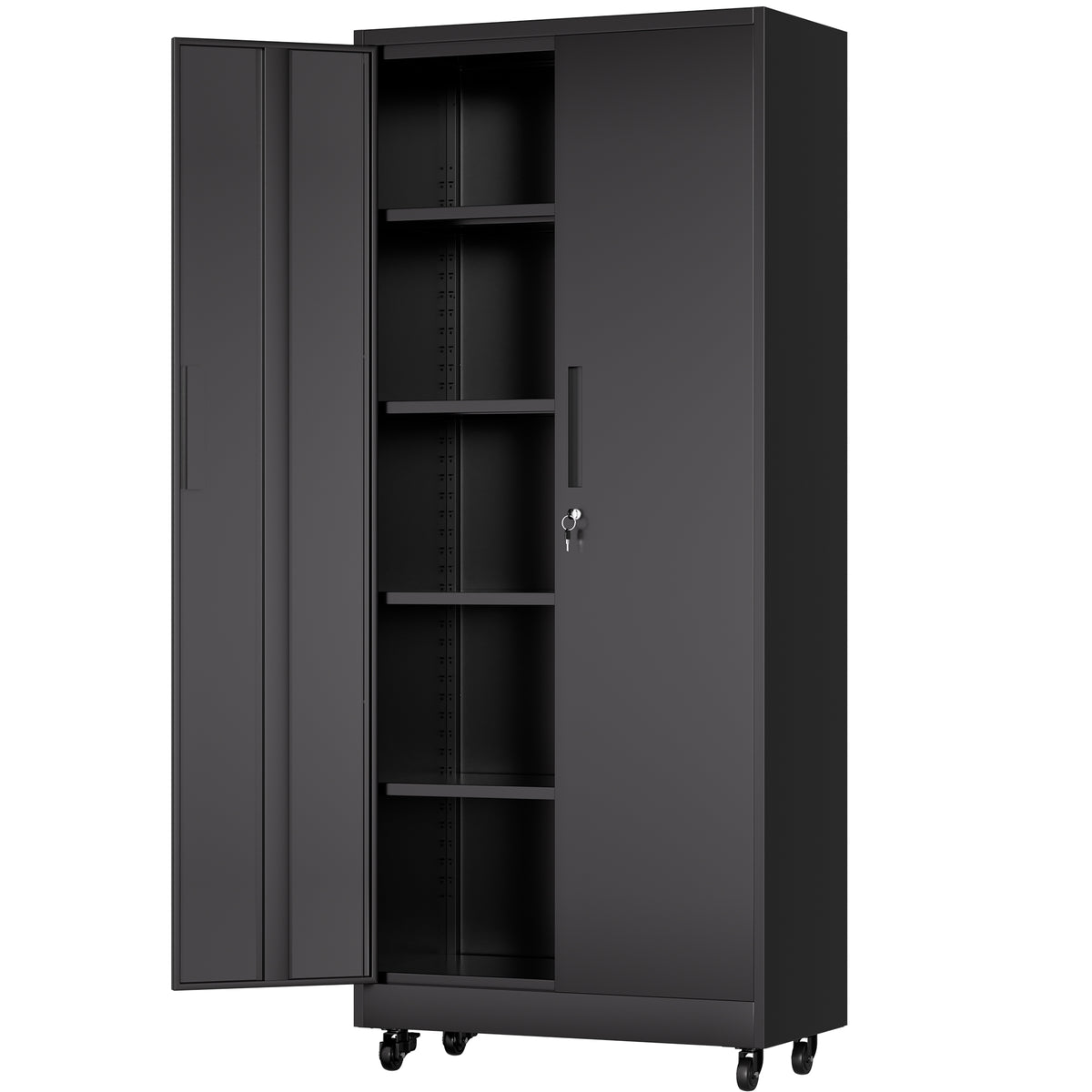 71'H Metal Garage Storage Cabinet with Wheels and Lock, Heavy Duty Rolling Metal Cabinet, 4 Adjustable Shelves (180lb Each), 