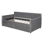 Twin Size Upholstered daybed with Drawers, Wood Slat Support, Gray - Grand Goldman Shop