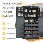[Assembly Video Provided] TOPMAX 35.5x17.6x70.9inch Freestanding Kitchen Pantry Cabinet, Tall Storage Cabinet with 4 Doors, 2 Door Shelves, 8 Pull-out Trays and Adjustable Shelf for Dining Room, Gray - Grand Goldman Shop