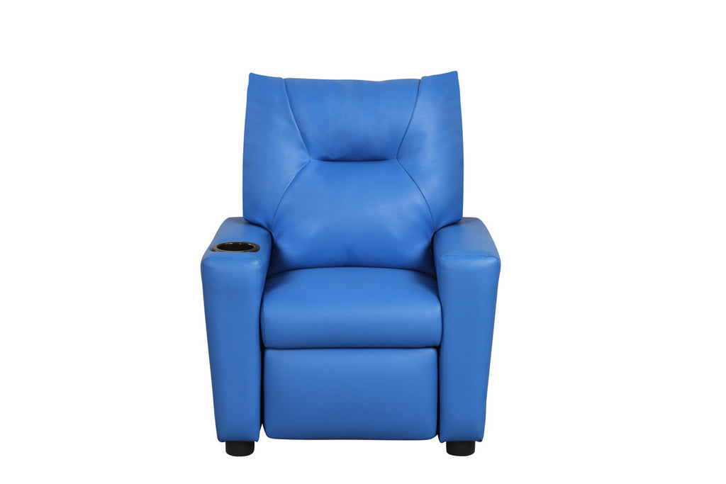Evelyne 23'W Blue PU Leather Kids Recliner Chair with Cupholder | Premium Home Decor - Grand Goldman