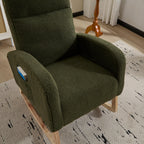 Modern Accent Rocking Chair Rocking Chair with Solid Wood Legs, Upholstered Nursery Glider Rocker, Comfy Armchair with Side Pocket, Living Room Lounge Arm Chair with High Backrest (green,teddy) - Grand Goldman Shop