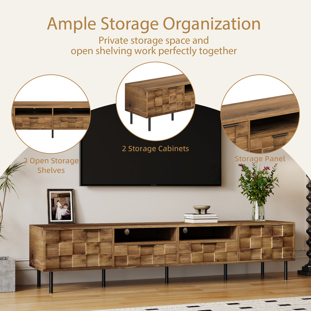 Mid Century TV Stand with 2 Drawers, Media Console Table for TVs up to 85'', Natural Finish Storage Cabinet with Cable Management, 78.7'' x 15.7'' x 17.7'' - Grand Goldman Shop