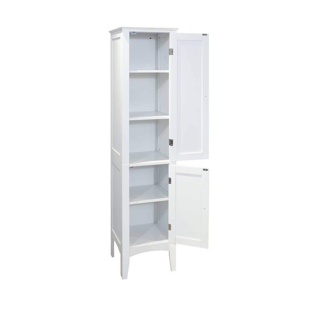 Tall Narrow Tower Freestanding Cabinet with 2 Shutter Doors 5 Tier Shelves for Bathroom, Kitchen ,Living Room ,Storage Cabinet,White - Grand Goldman Shop