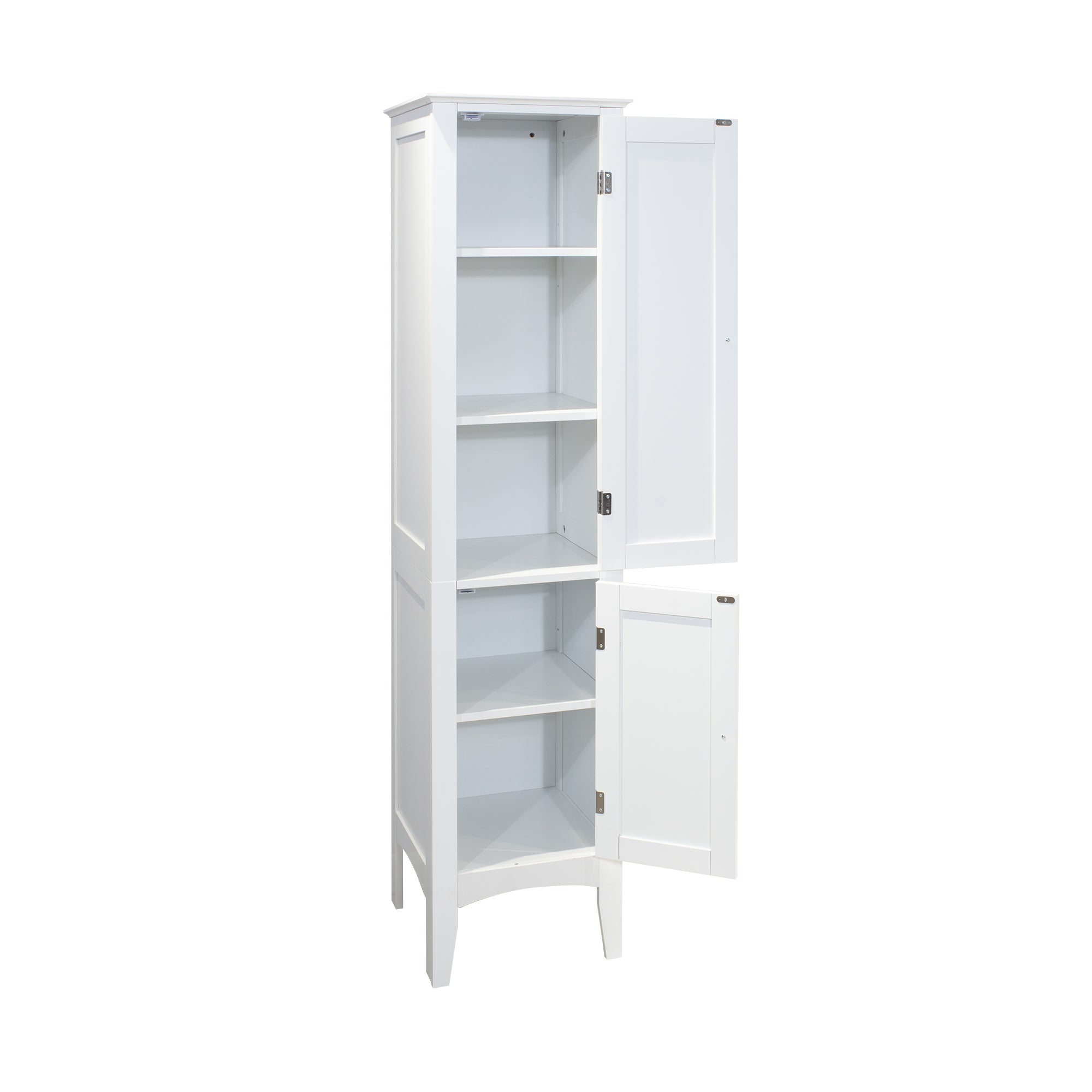 Tall Narrow Tower Freestanding Cabinet with 2 Shutter Doors 5 Tier Shelves for Bathroom, Kitchen ,Living Room ,Storage Cabinet,White - Grand Goldman Shop