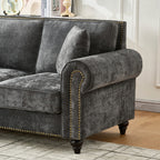 Modern 2-Seater Sofa with Rolled Arms, Tufted Upholstered Couch in Gray Fabric, 63 Inches - Grand Goldman Shop