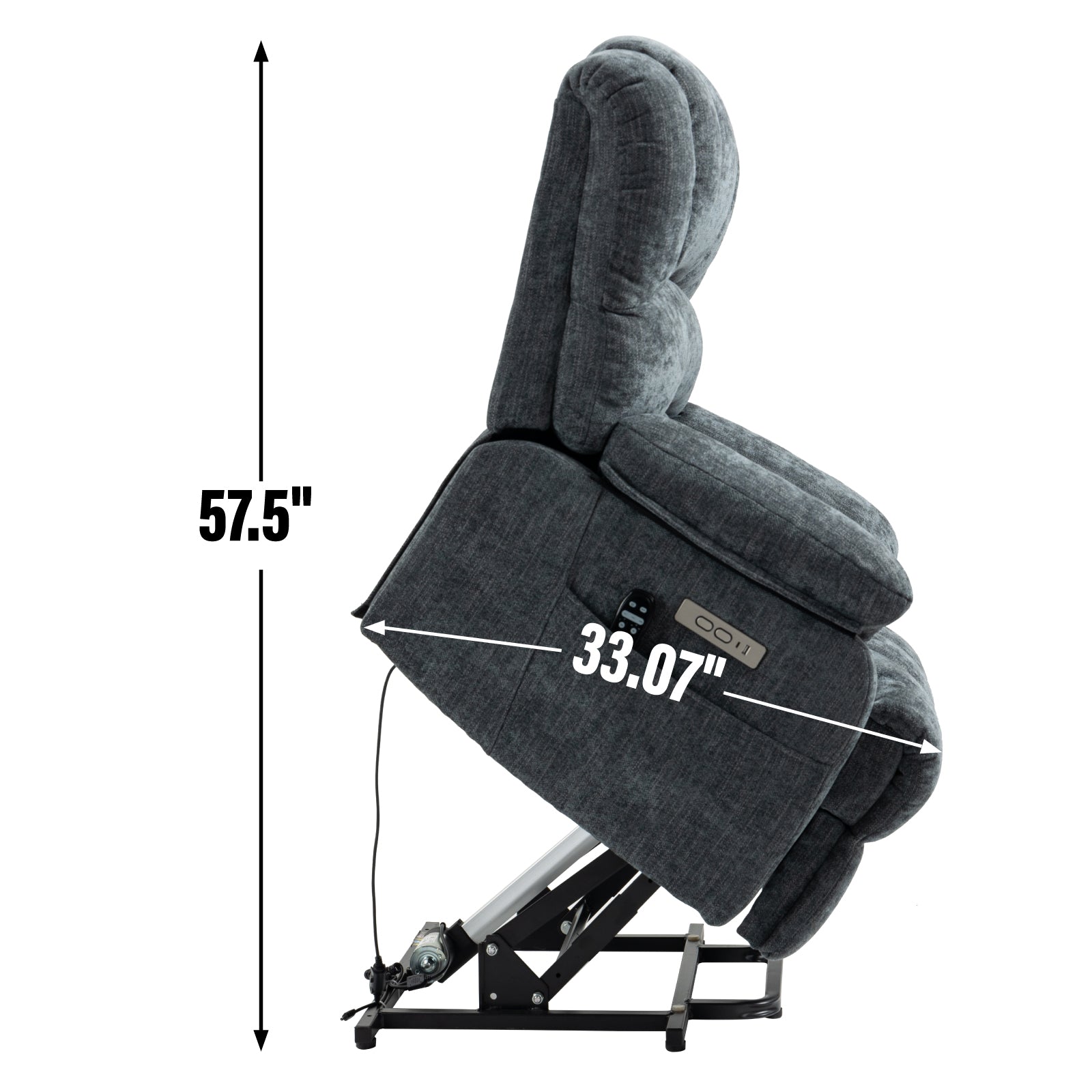 23' Seat Width and High Back Large Size Blue Grey Chenille Power Lift Recliner Chair with 8-Point Vibration Massage and Lumbar Heating - Grand Goldman Shop