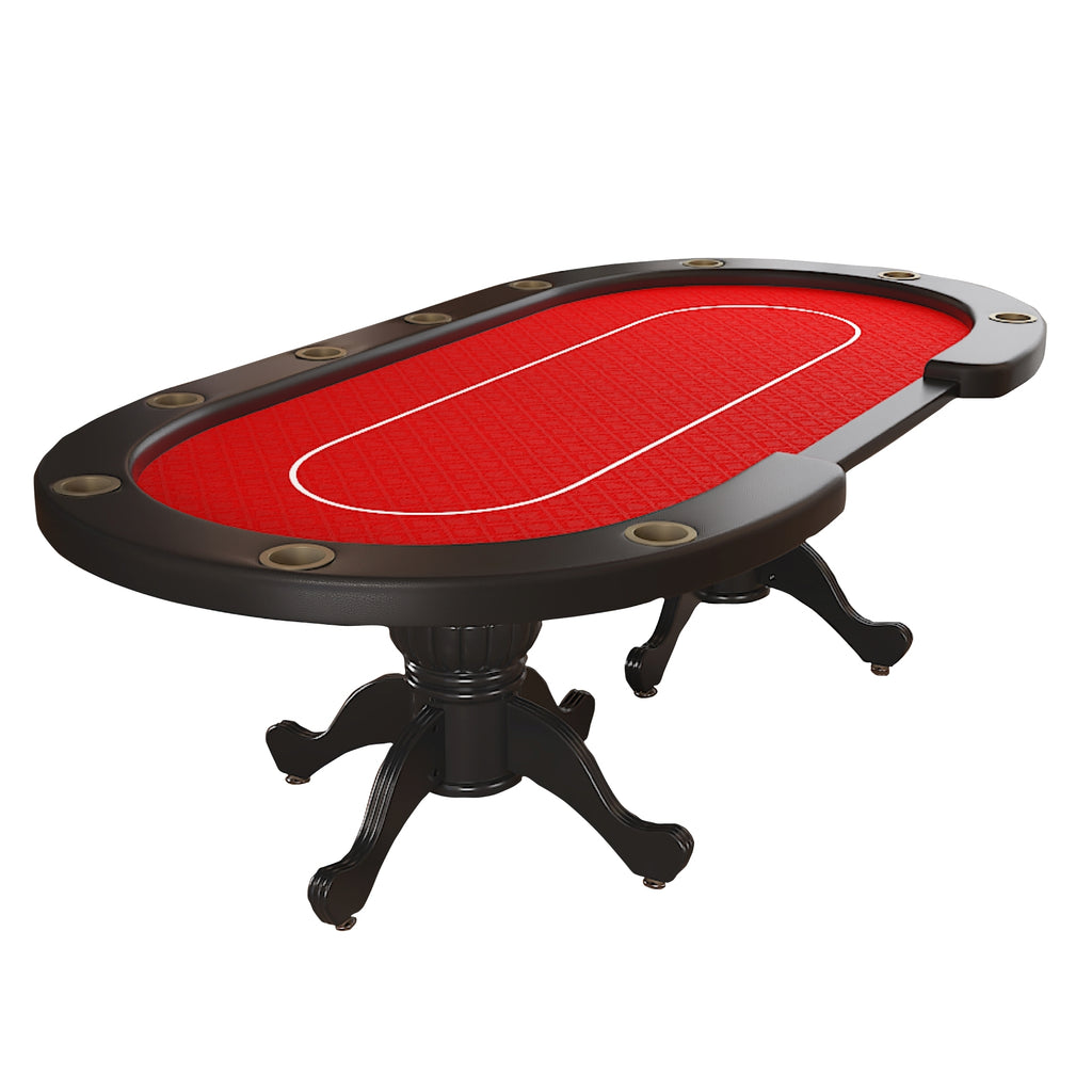 96' Oval Aura Poker Table for 10 Players Texas Holdem Poker Card with Bet Line Felt Surface Jumbo Cup Holders Red - Grand Gol
