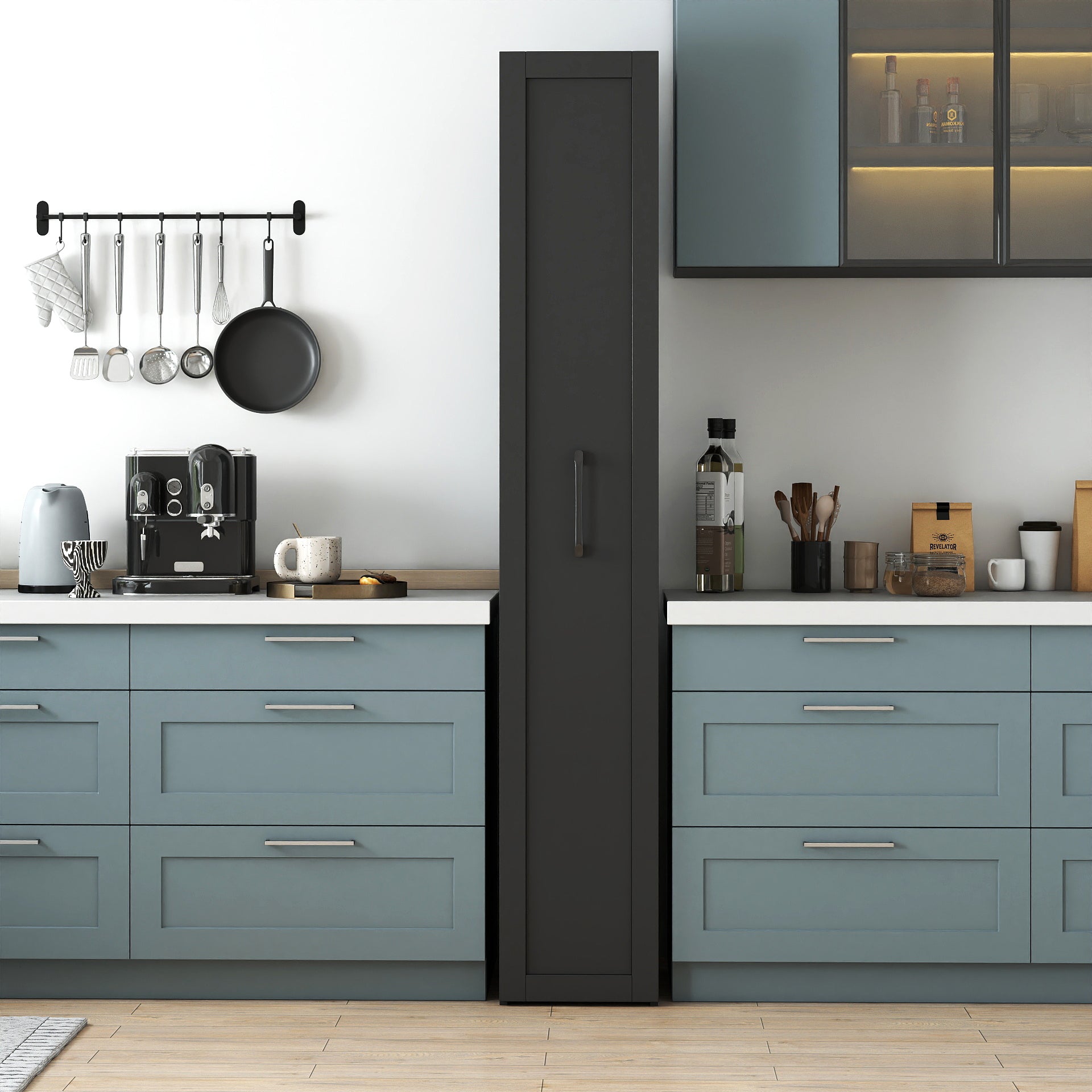 BLACK ,Large, Slim Storage Cart, Kitchen Rolling Cart, Narrow Storage Cabinet with Handle & Wheels, Wood Spice Rack Next to Fridge, Pantry Shelf for Kitchen, Small Spaces - Grand Goldman Shop