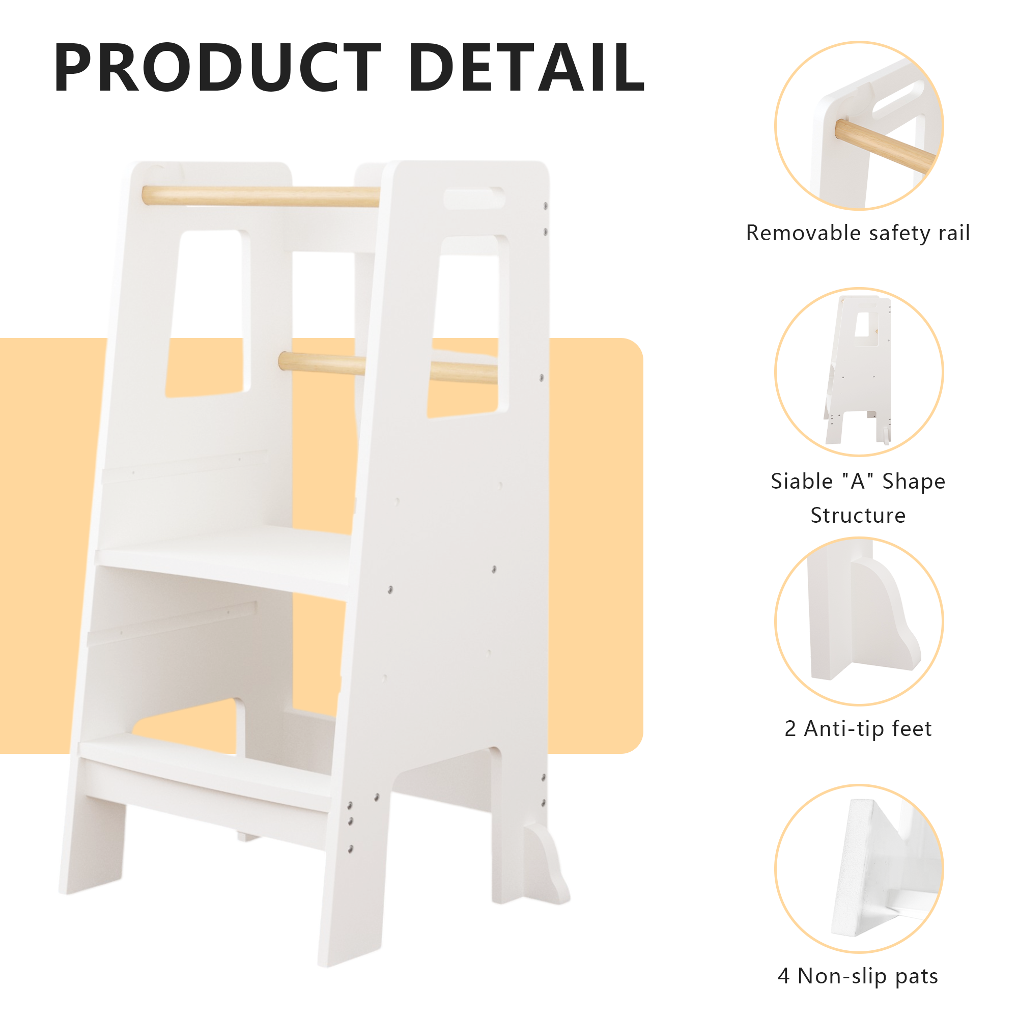 Kids Standing Tower, Child Kitchen Step Stool Toddler Wood Stepping Stool - Children's Montessori Stool - Adjustable Height, 