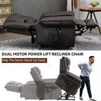 Power Lift Recliner Chair Heat Massage Dual Motor Infinite Position Up to 350 LBS, Genuine Leather, Heavy Duty Motion Mechanism with USB Ports, Brown - Grand Goldman Shop