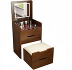 (48cm)(Walnut) 3 in 1 Vanity Desk with Plip Top Mirror,Small Make Up Vanity Set with Visible Glass Desktop, Compact Makeup Vanity with 3 Drawers, Dressing Table - Grand Goldman Shop