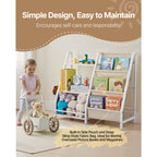 3-Tier Kids Bookshelf, Toy Storage Organizer for Toddler, Book Shelf for Kids Rooms with Sling Book Rack and Storage Bag, Kid