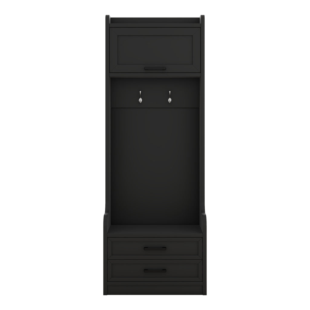4-in-1 Detachable Hall Tree with Storage and 7 Hooks, Multiple Functions Hallway Coat Rack with Storage Drawers and Cabinet, Black Shoe Bench for Entryway Hallway - Grand Goldman Shop