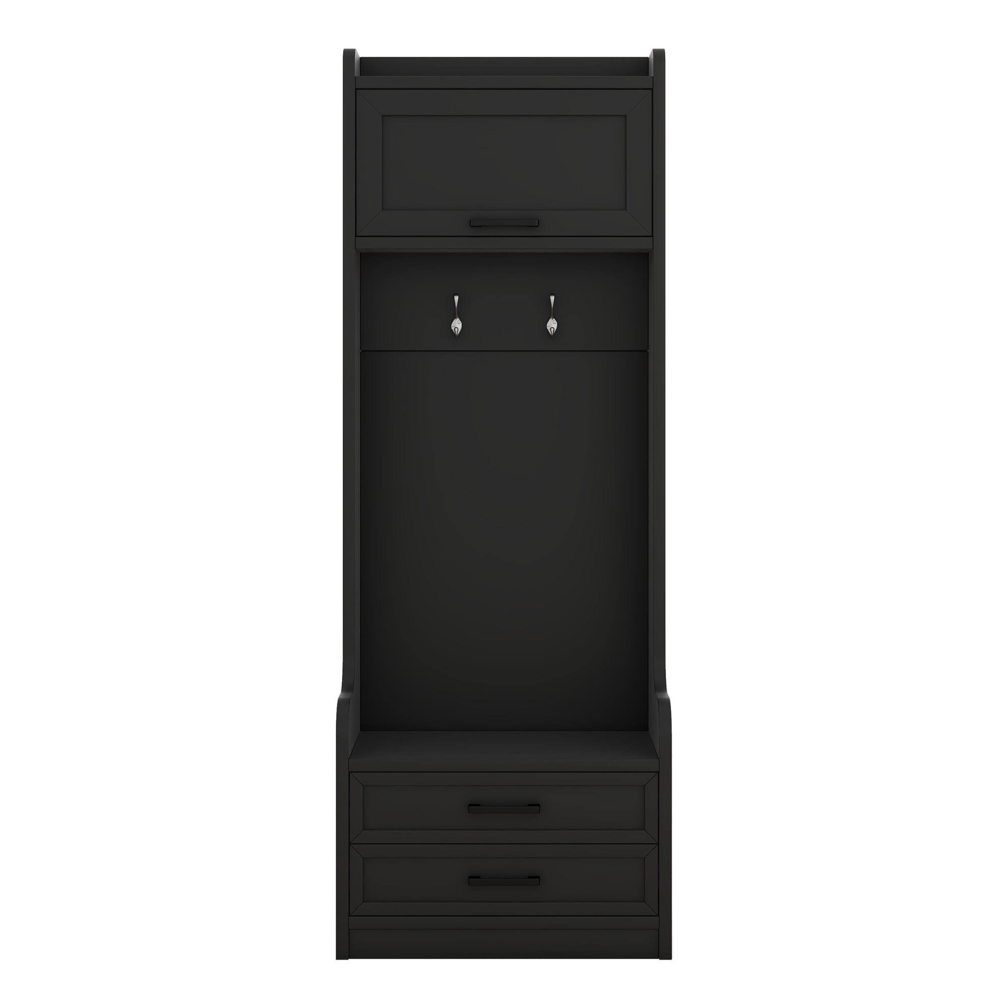 4-in-1 Detachable Hall Tree with Storage and 7 Hooks, Multiple Functions Hallway Coat Rack with Storage Drawers and Cabinet, Black Shoe Bench for Entryway Hallway - Grand Goldman Shop