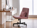 Light Pink Velvet Criss Cross Armless Office Chair with Wheels - Comfortable & Stylish for Home Office, Meditation, and Makeu