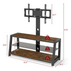 Wooden Storage TV Stand Black Tempered Glass Height Adjustable Universal Swivel Entertainment Center With Mount TV Stand, Rustic Browm - Grand Goldman Shop