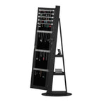 360°Swivel Jewelry Cabinet with Full Length Mirror, 360°Rotating Standing Jewelry Armoire Organizer, Lockable Storage Cabinet, Interior Lighted Mirror, Black - Grand Goldman Shop