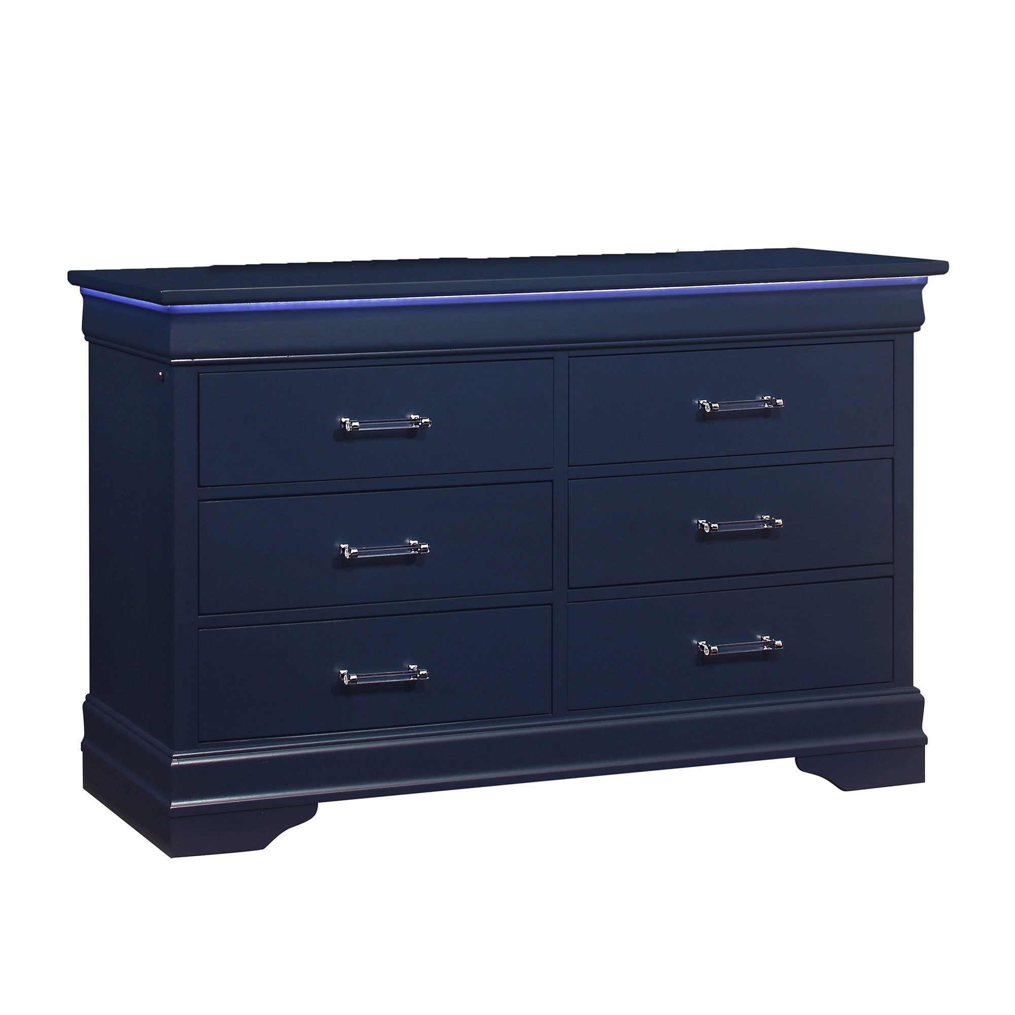 Charlston Sleigh Style Queen Bedroom Set with LED Headboard in Blue Solid Wood and MDF - Grand Goldman Shop