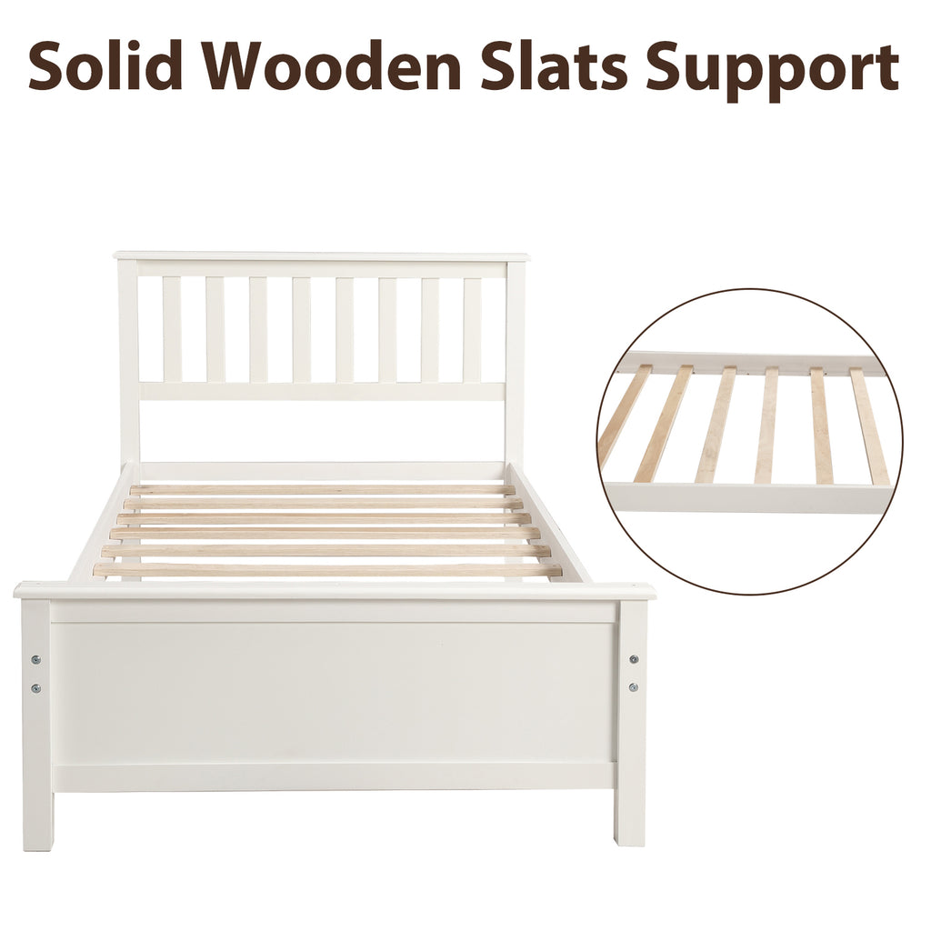 Twin Size Wood Platform Bed with Headboard, Footboard, Wood Slat Support, White Finish - Grand Goldman Shop