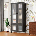 Large Metal Storage Cabinet Display Cabinet with 4 Glass Doors 5 Shelves Side Cabinet Bookcase Freestanding Cabinet for Bedro