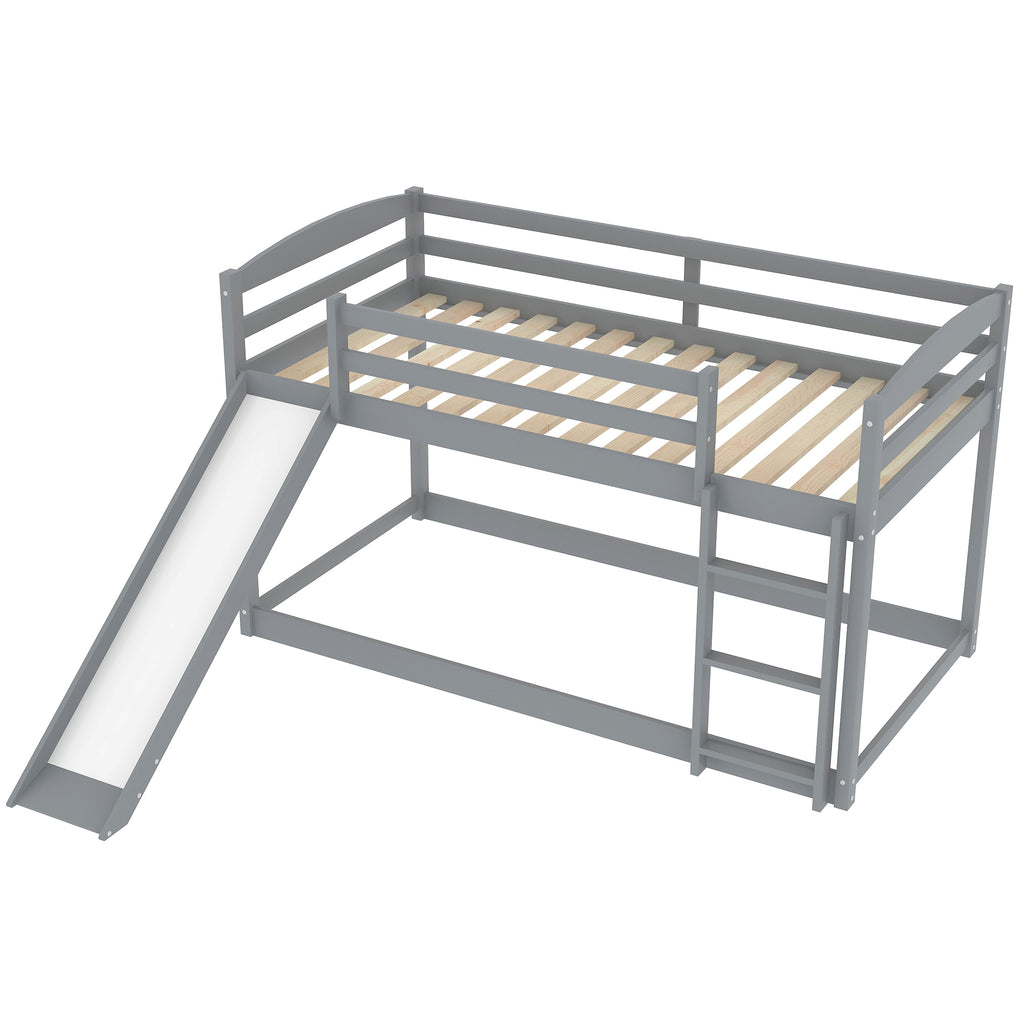 Gray Twin over Twin Bunk Bed with Convertible Slide and Ladder, Pine Wood and MDF, 79.3''L x 84.4''W x 46.5''H - Grand Goldman Shop
