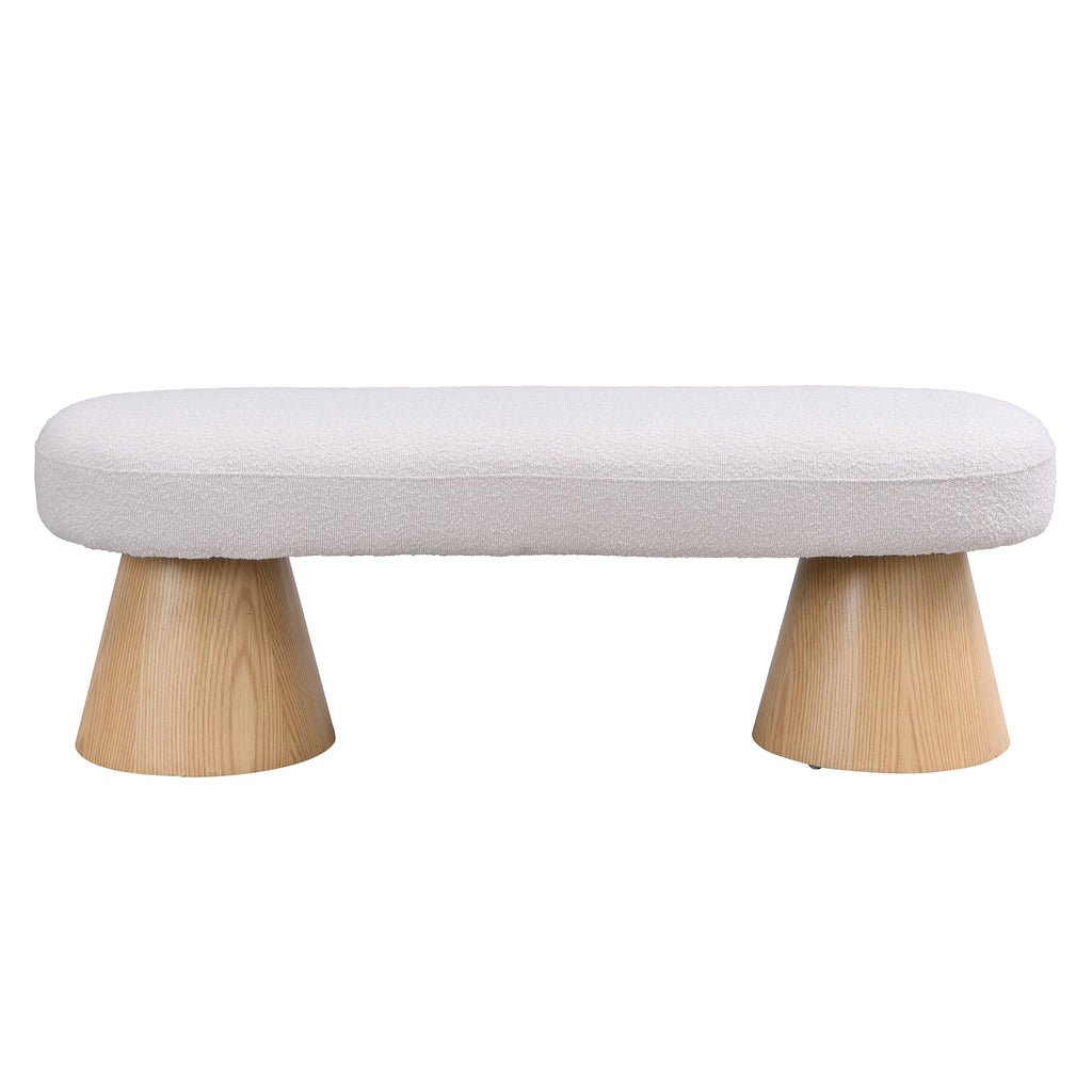 Dining Bench for Dining Room, Upholstered Bedroom End of Bed Entryway Bench Fabric Ottoman for Living Room, Beige Stool Top Wood Leg 300 LBS Weight Capacity - Grand Goldman Shop