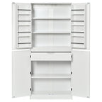 K&K 72' Tall Farmhouse Kitchen Pantry Cabinet with 8 Door Shelves, Curved Design Storage Cabinet with 3 Adjustable Shelves, Hidden Drawer, Versatile Cupboard for Kitchen, Dining & Bathroom, White - Grand Goldman Shop