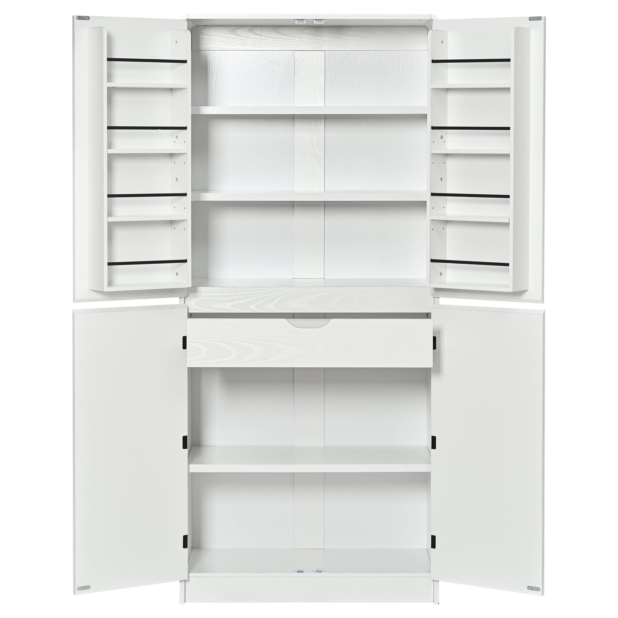 K&K 72' Tall Farmhouse Kitchen Pantry Cabinet with 8 Door Shelves, Curved Design Storage Cabinet with 3 Adjustable Shelves, Hidden Drawer, Versatile Cupboard for Kitchen, Dining & Bathroom, White - Grand Goldman Shop