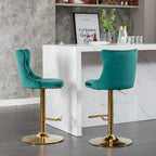 A&A Furniture,Golden Swivel Velvet Barstools Adjusatble Seat Height from 25-33 Inch, Modern Upholstered Bar Stools with Backs Comfortable Tufted for Home Pub and Kitchen Island（Green,Set of 2） - Grand Goldman Shop