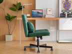Green Velvet Criss Cross Armless Office Chair with Wheels - Comfortable & Stylish for Home Office, Meditation, and Makeup Use