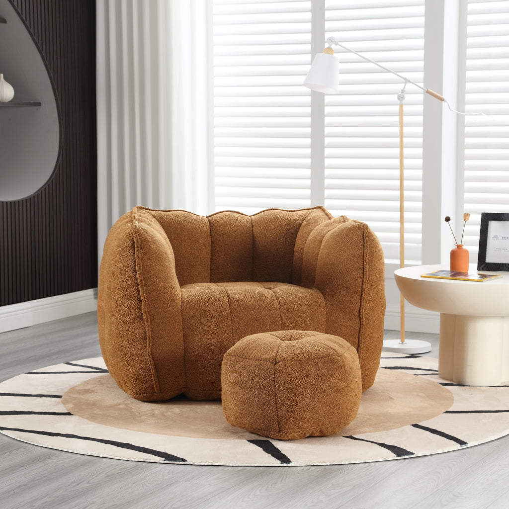 Soft Chenille Bean Bag Chair with High Resilient Foam for Living Room and Bedroom, Comfortable Square Lazy Sofa with Footstool for Adults - Grand Goldman Shop