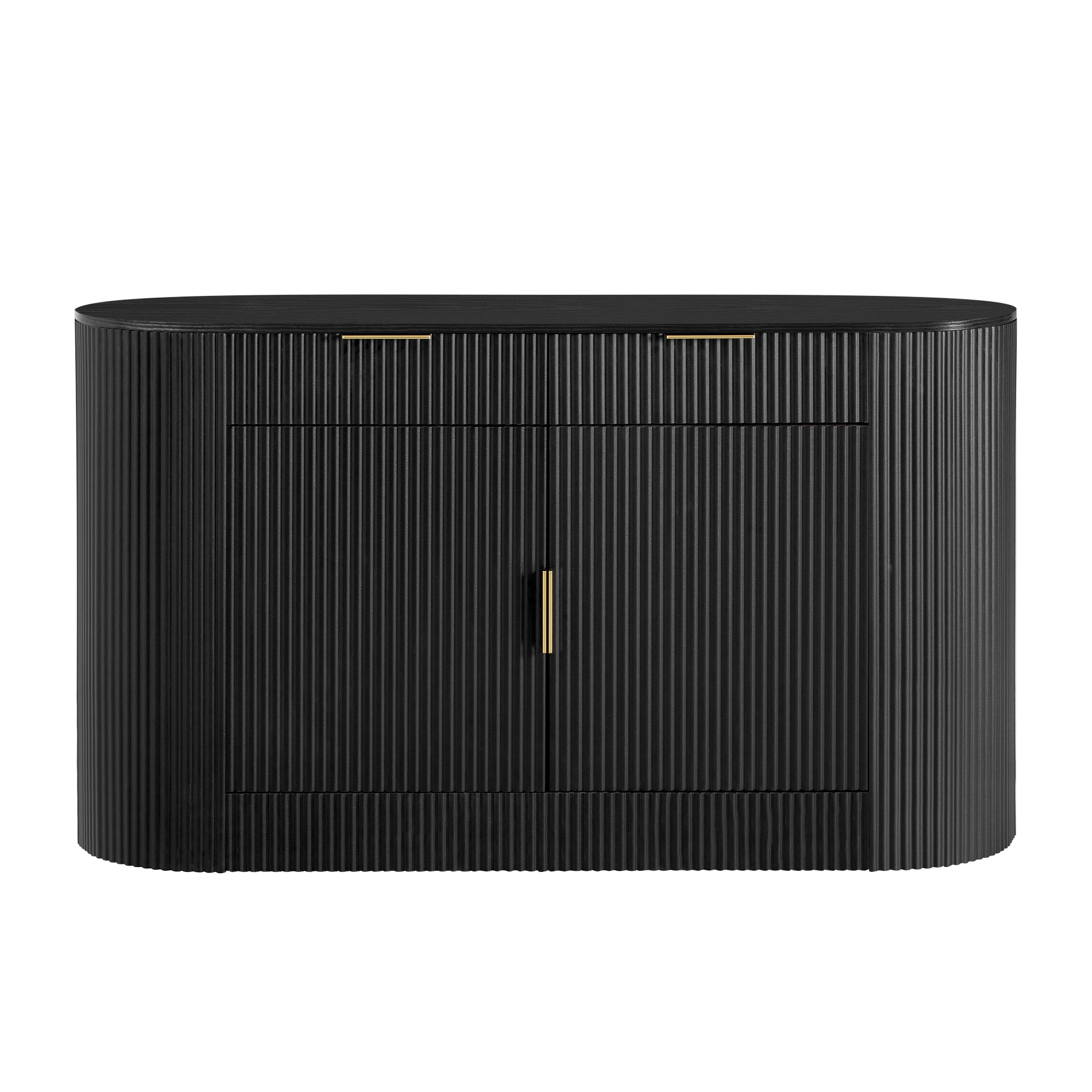 U_STYLE 55.1' Modern Storage Cabinet – 2 Doors & 2 Drawers, Stripe MDF Sideboard with Aluminum Handles, Curved Side Door & 3-Tier Shelves, Buffet Cabinet for Living Room, Bedroom, Dining Room - Grand Goldman Shop