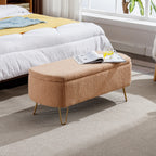 Camel Storage Ottoman Bench for End of Bed Gold Legs, Modern Camel Faux Fur Entryway Bench Upholstered Padded with Storage for Living Room Bedroom - Grand Goldman Shop