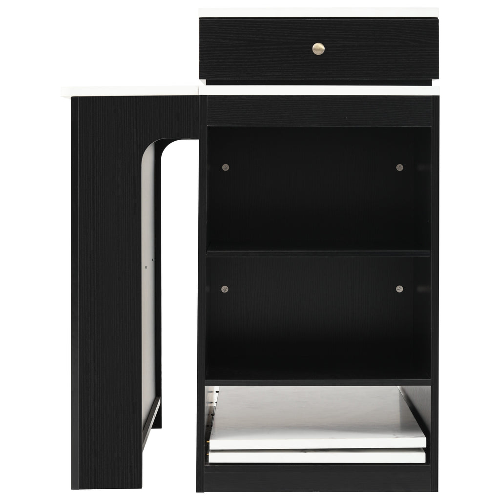 K&K 59.5' Kitchen Island with Extendable Dining Table, Kitchen Storage Table with Double-sided Storage, Kitchen Island with 2 Drawers, Power Outlet, Side Open Shelves, for Kitchen, Dining Room, Black - Grand Goldman Shop