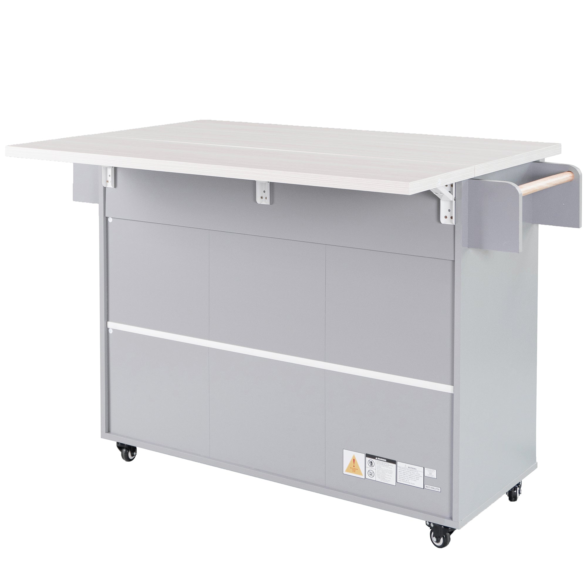 K&K Kitchen Island with Trash Can Storage Cabinet, Kitchen Cart with Drop Leaf, Spice Rack, Towel Rack and Drawer, Rolling Kitchen Island on Wheels with Adjustable Shelf, Grey - Grand Goldman Shop