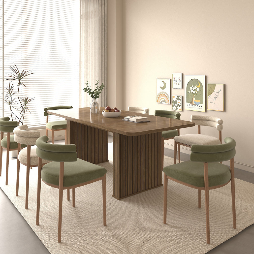 Modern Dining Table for 6-10 People, Wood Kitchen Table with Double Robust Pedestal, Wooden Dinner Table for Dining Room - Grand Goldman Shop