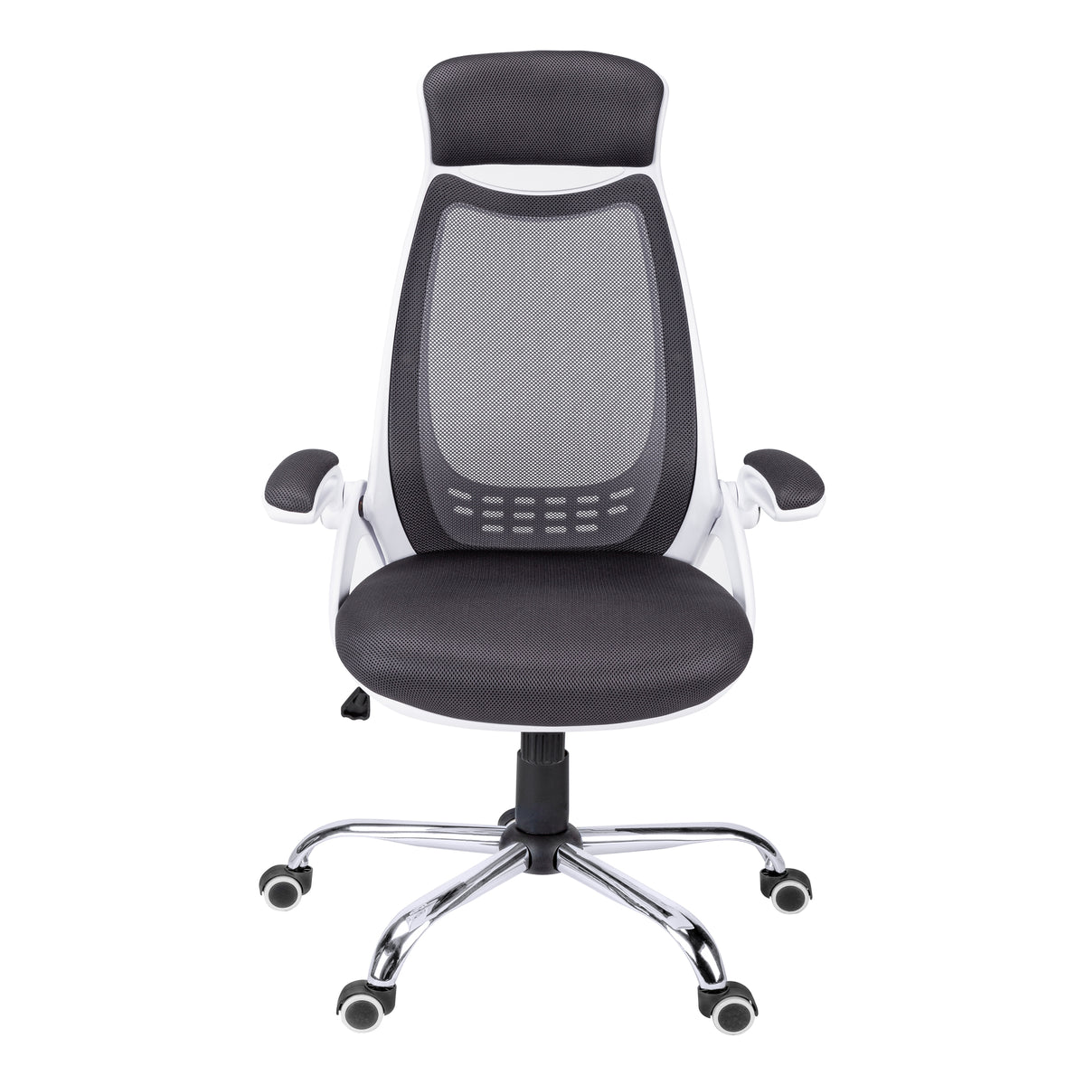Contemporary Office Chair with Adjustable Height, Swivel, Ergonomic Design, Grey Mesh Fabric, Chrome Metal Base, Modern Work 