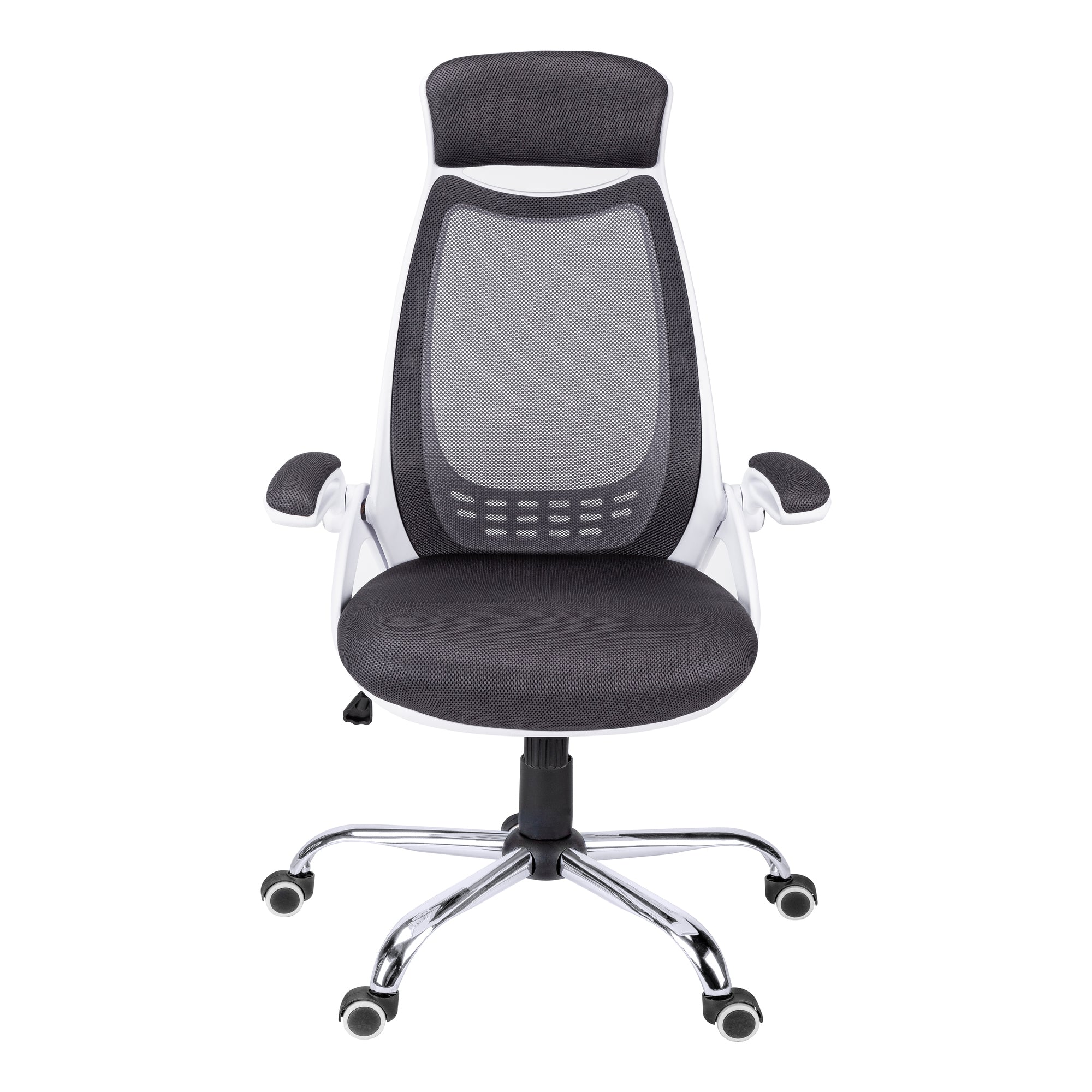 Contemporary Office Chair with Adjustable Height, Swivel, Ergonomic Design, Grey Mesh Fabric, Chrome Metal Base, Modern Work 