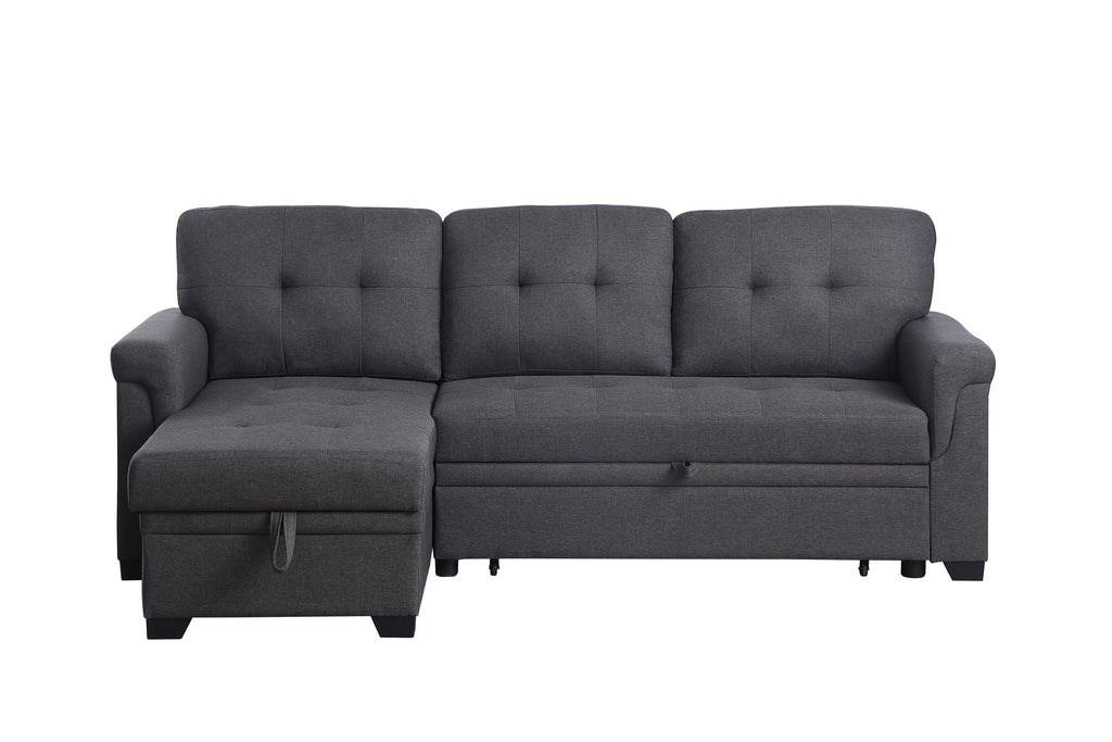 Lucca 84' Dark Gray Linen Reversible Sleeper Sectional Sofa with Storage Chaise - Grand Goldman Shop
